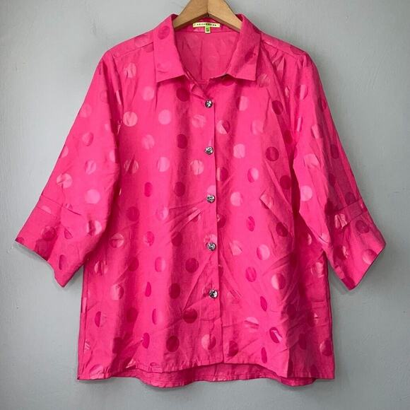 Trisha Tyler Size Petite Large Pink Polka Dot Button Up Top Dopamine Barbiecore - Picture 1 of 10